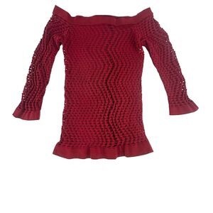 Arden B Open Mesh Stretch Top Maroon 3/4 Sleeves Boat Neck Club Vtg M/L